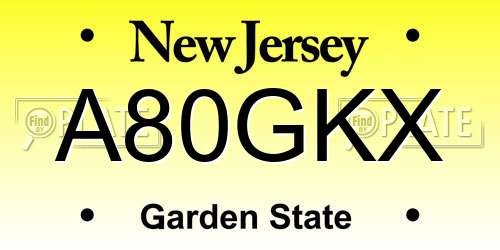 A80GKX New Jersey License Plate