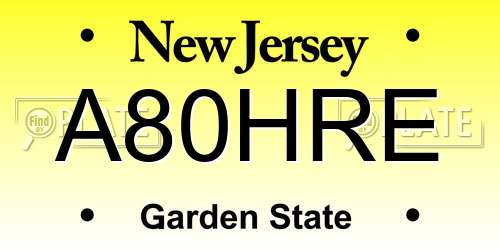 A80HRE New Jersey License Plate
