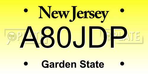 A80JDP New Jersey License Plate