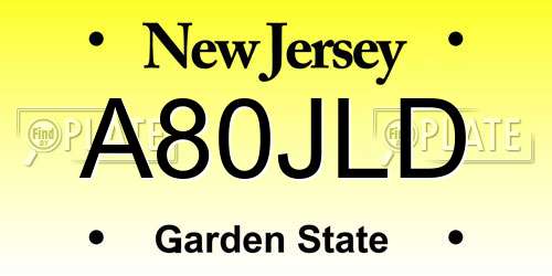 A80JLD New Jersey License Plate