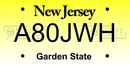 A80JWH New Jersey License Plate