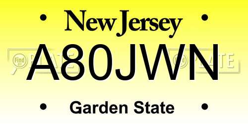 A80JWN New Jersey License Plate