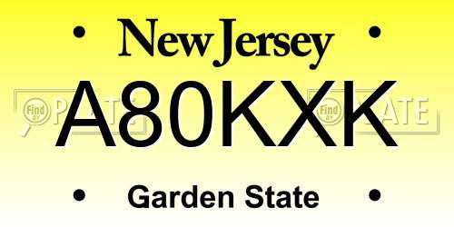 A80KXK New Jersey License Plate