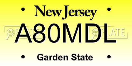 A80MDL New Jersey License Plate
