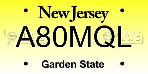 A80MQL New Jersey License Plate