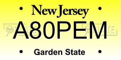 A80PEM New Jersey License Plate