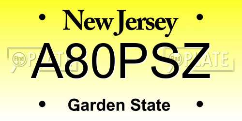 A80PSZ New Jersey License Plate