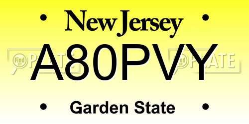 A80PVY New Jersey License Plate