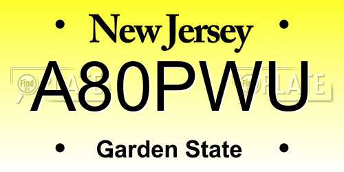 A80PWU New Jersey License Plate