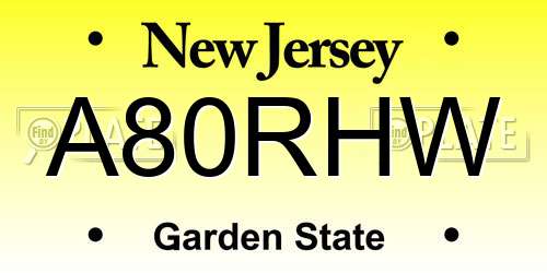 A80RHW New Jersey License Plate