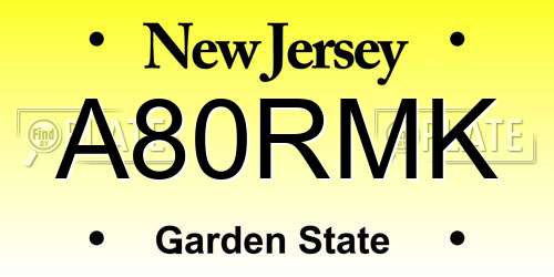 A80RMK New Jersey License Plate