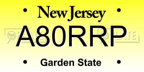 A80RRP New Jersey License Plate
