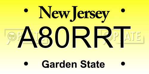 A80RRT New Jersey License Plate