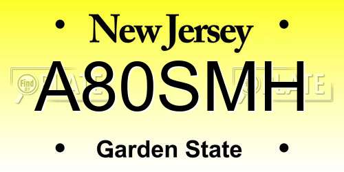 A80SMH New Jersey License Plate