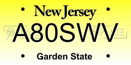 A80SWV New Jersey License Plate
