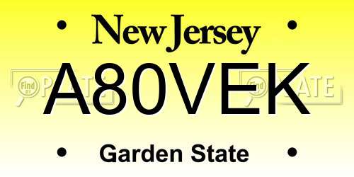 A80VEK New Jersey License Plate