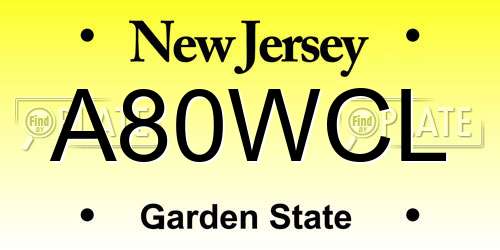 A80WCL New Jersey License Plate