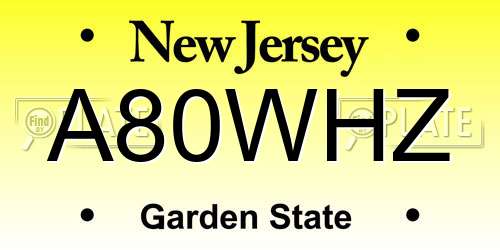 A80WHZ New Jersey License Plate