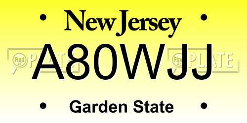 A80WJJ New Jersey License Plate