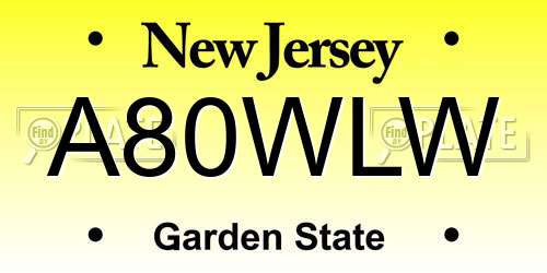 A80WLW New Jersey License Plate