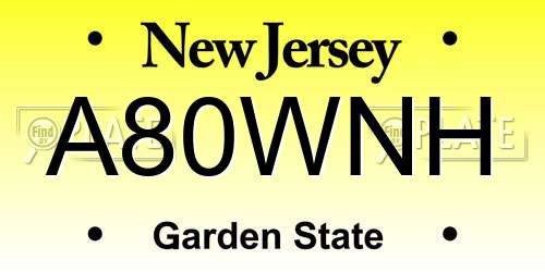 A80WNH New Jersey License Plate