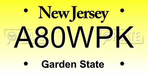 A80WPK New Jersey License Plate