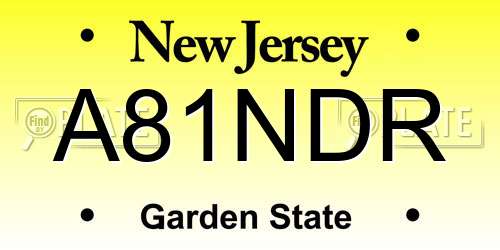 A81NDR New Jersey License Plate