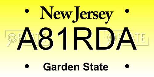 A81RDA New Jersey License Plate