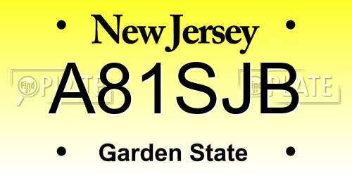 A81SJB New Jersey License Plate