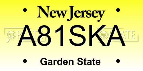A81SKA New Jersey License Plate