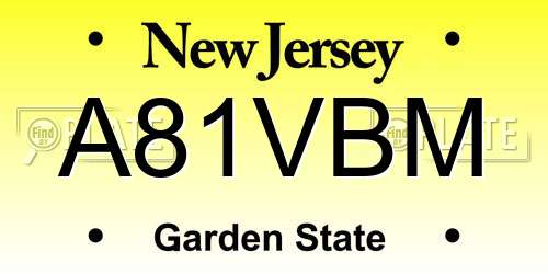 A81VBM New Jersey License Plate