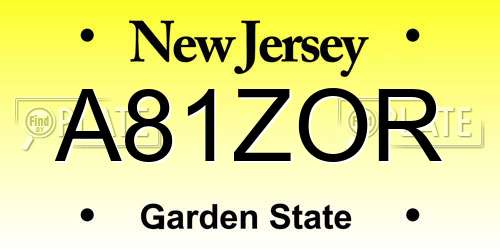A81ZOR New Jersey License Plate