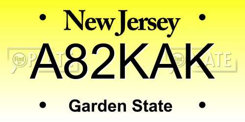 A82KAK New Jersey License Plate
