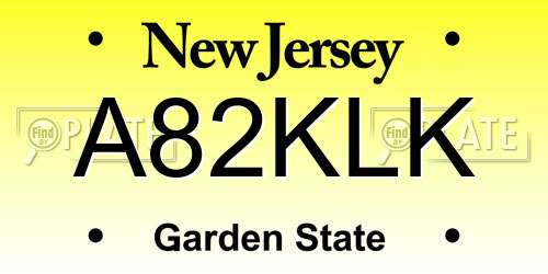 A82KLK New Jersey License Plate