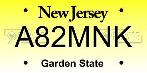A82MNK New Jersey License Plate