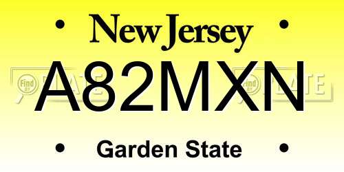 A82MXN New Jersey License Plate