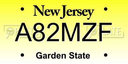 A82MZF New Jersey License Plate