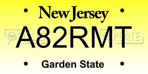 A82RMT New Jersey License Plate