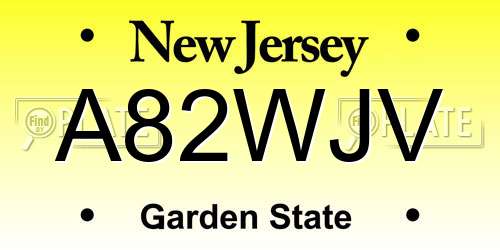 A82WJV New Jersey License Plate