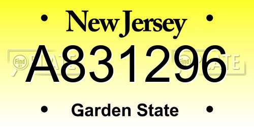 A831296 New Jersey License Plate
