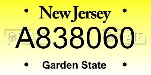 A838060 New Jersey License Plate
