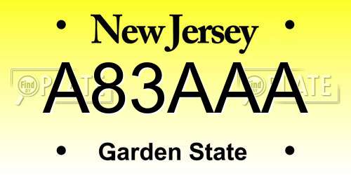 A83AAA New Jersey License Plate
