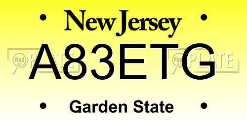 A83ETG New Jersey License Plate