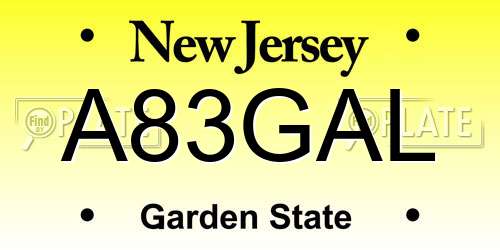 A83GAL New Jersey License Plate
