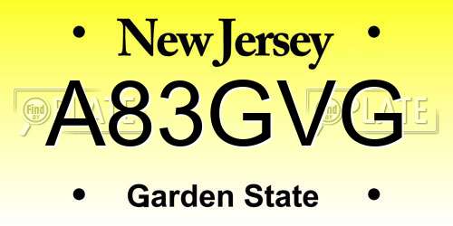 A83GVG New Jersey License Plate