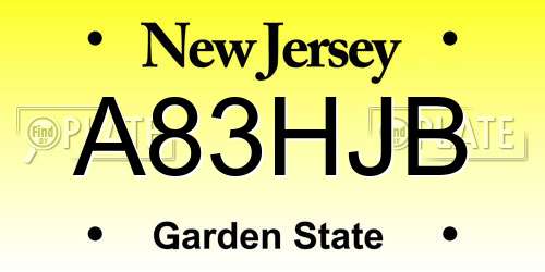 A83HJB New Jersey License Plate