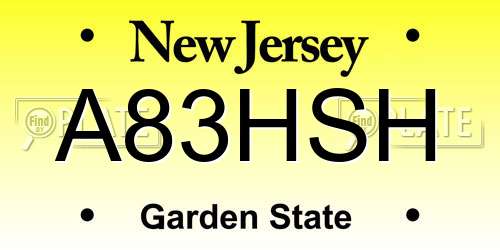 A83HSH New Jersey License Plate