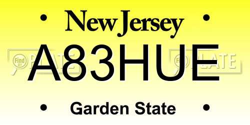 A83HUE New Jersey License Plate