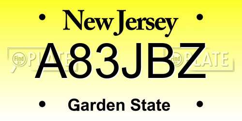 A83JBZ New Jersey License Plate