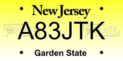 A83JTK New Jersey License Plate